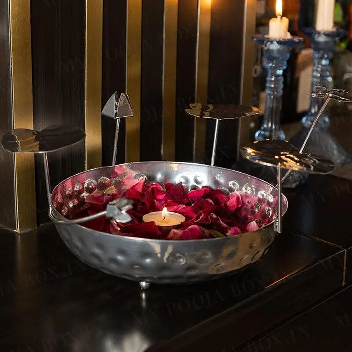 Metal Bowl with Candles — Handcrafted Export Product by NXTGENEXPORTS, Moradabad